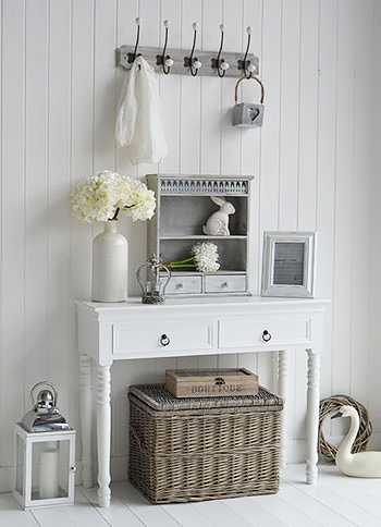 Oxford Grey Console Table with Shelf and Drawers - New England Country,  Coastal, farmhouse Furniture