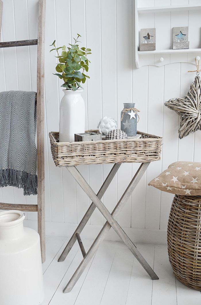 Cornwall grey folding willow table for a New England styled living room for country and coastal furniture