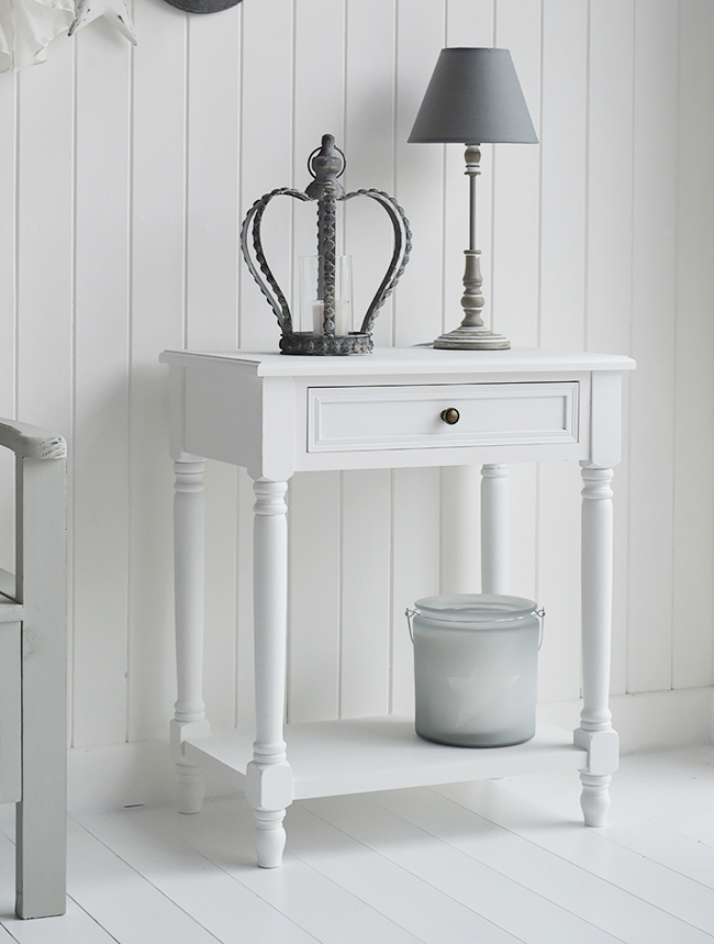 Small white console lamp table for hallway or living room