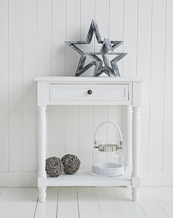 Cove Bay white beach house style small hall table with shelf and drawer for small hallways