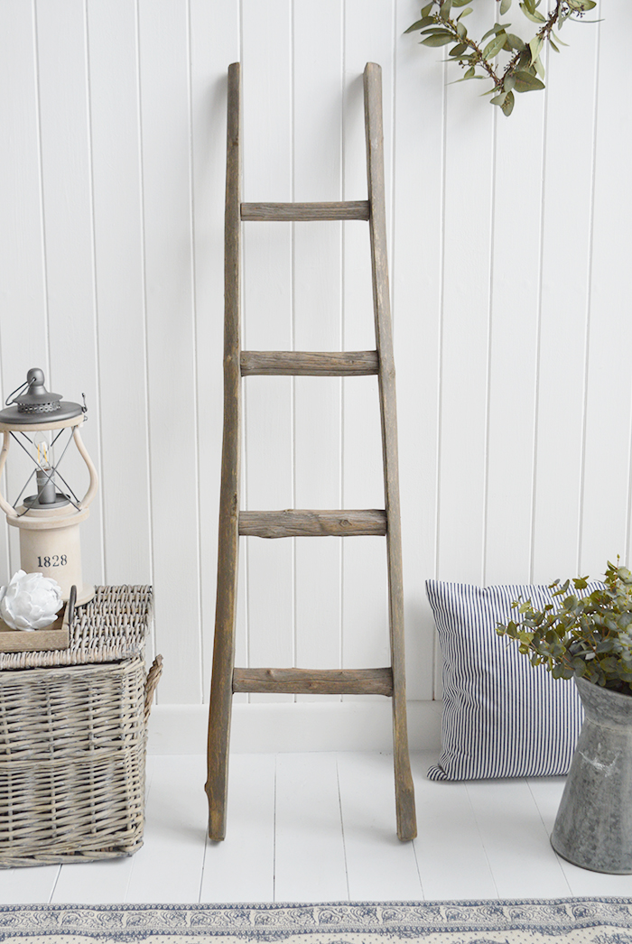 Driftwood Ladder - blankets, towels, wooden ladders from The White Lighthouse Furniture for coastal, New England interiors