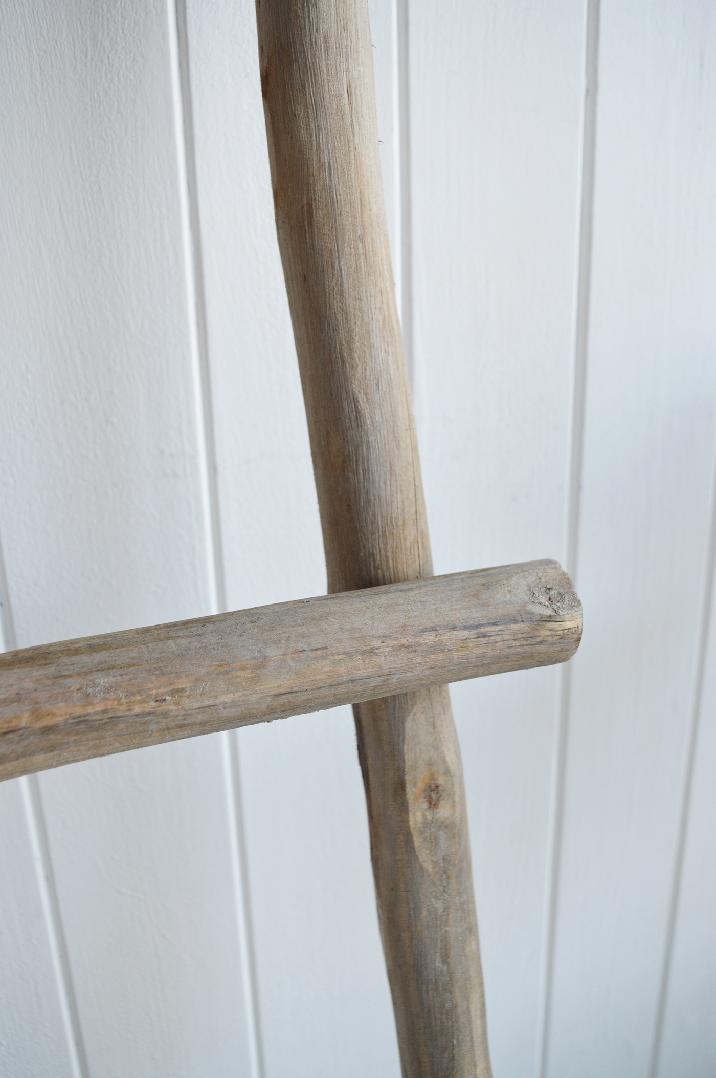 The Driftwood wooden ladder, a close up to show the greyed wood.
