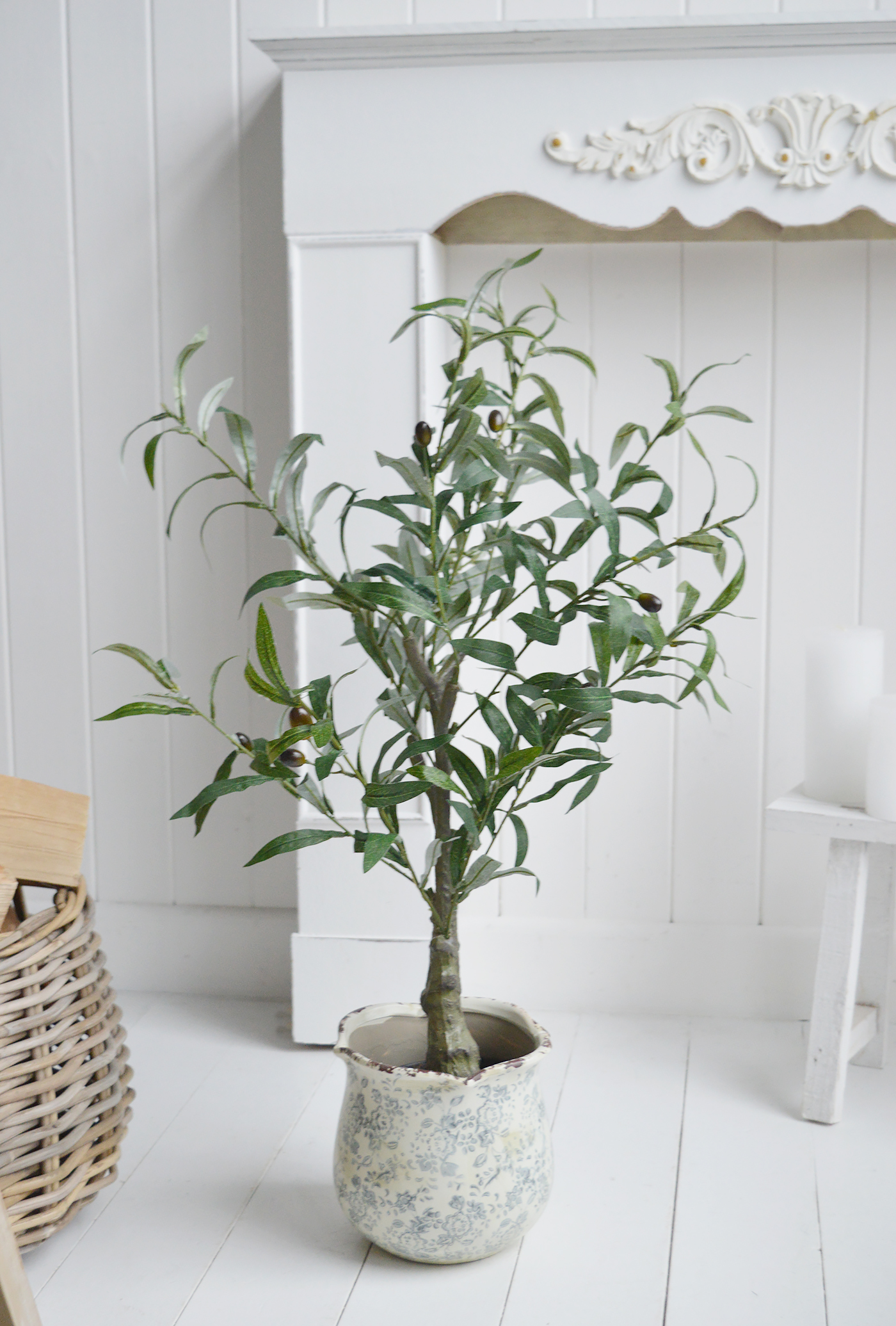 Our faux olive tree in the large Claremont pot