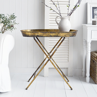 Greenwich distressed gold for New England styled white living room. White furniture for coastal, country and city homes from The White Lighthouse Furniture