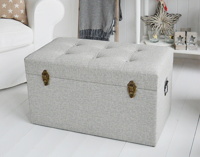 Kittery grey large trunk - coffee table living room furniture, storage trunk for the hallway or blanket box in the bedroom. Coasta, New England COuntry and City furniture and home interiors from The White Lighthouse