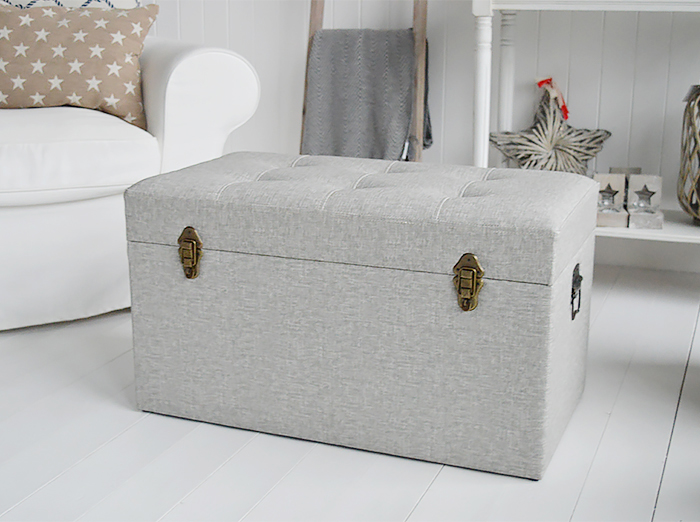 Kittery grey large trunk - coffee table living room furniture, storage trunk for the hallway or blanket box in the bedroom. Coasta, New England COuntry and City furniture and home interiors from The White Lighthouse