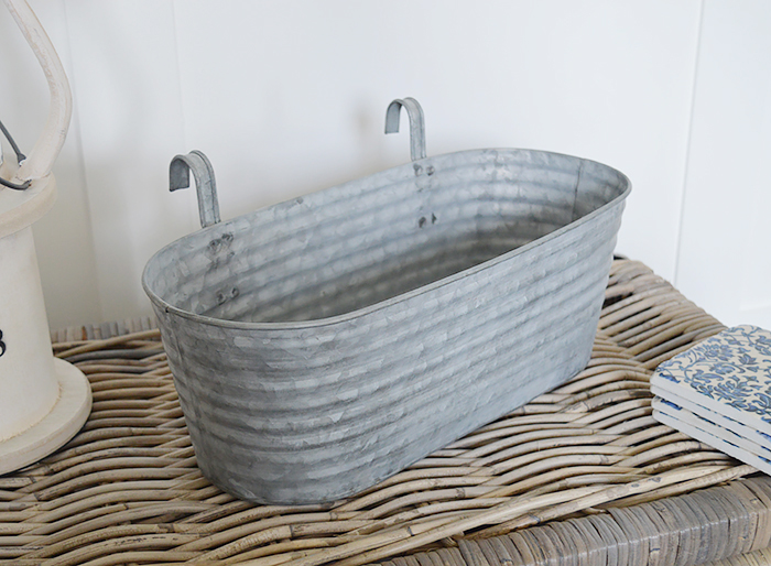 Brunswick ladder with 4 removable hanging galvanised storage pots for New England decor in home interiors