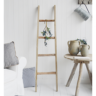 Driftwood Ladder - blankets, towels, wooden ladders from The White Lighthouse Furniture for coastal, New England interiors