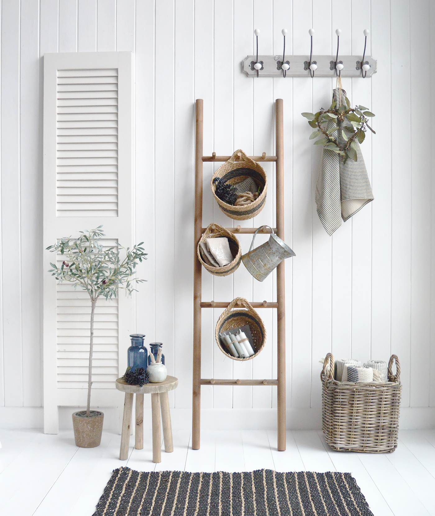 Salisbury Wooden ladder with pegs for New England, country, coastal and modern farmhouse furniture and interiors