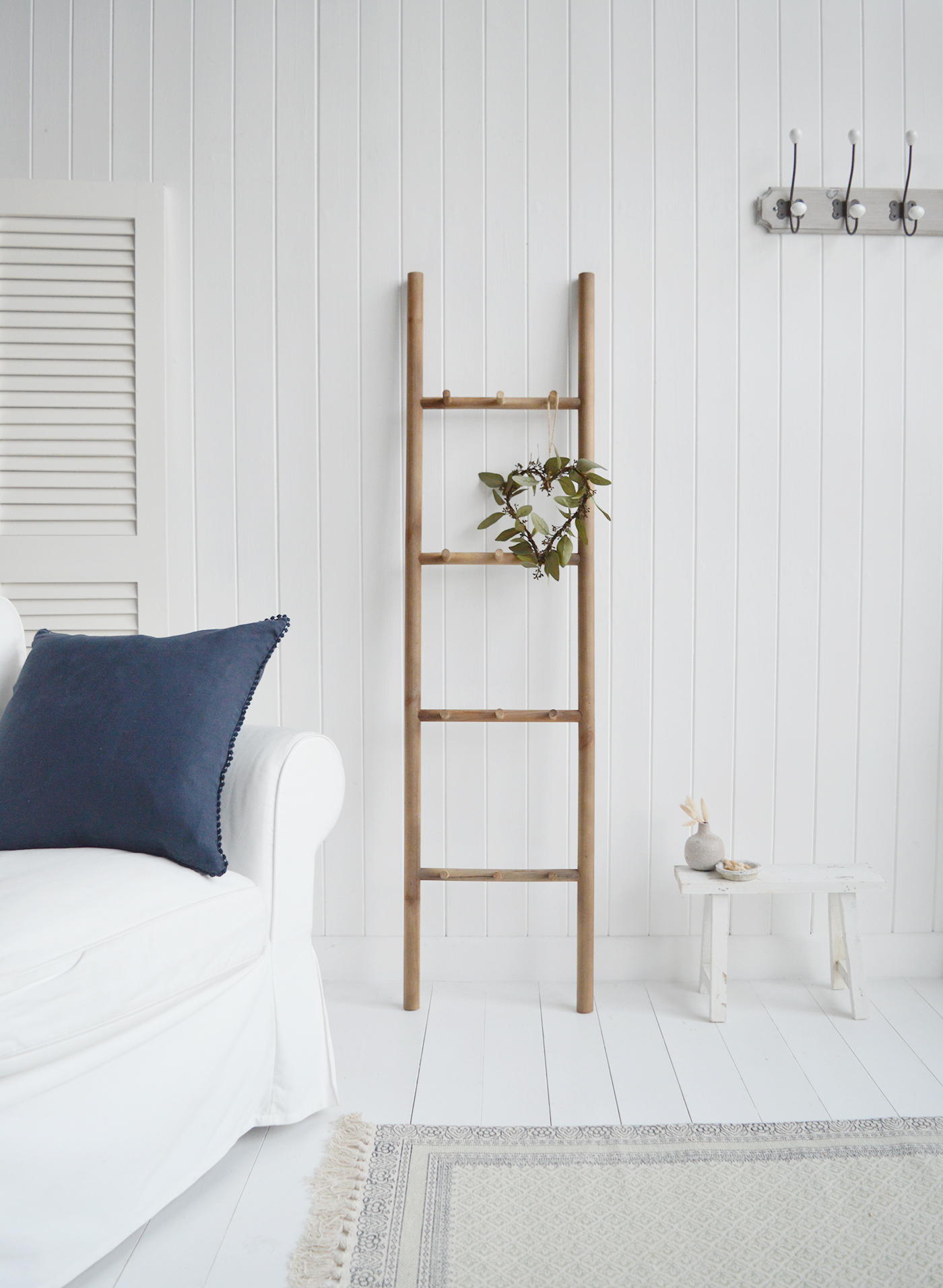 Salisbury Wooden Ladder with Pegs ladder for styling in Coastal, Country, New England and Modern Farmhouse styled home interiors