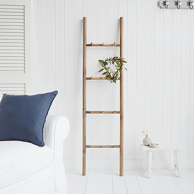 Salisbury Wooden Ladder with Pegs ladder for styling in Coastal, Country, New England and Modern Farmhouse styled home interiors