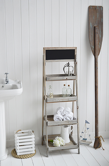 Montauk wooden freestanding shelves for coastal interiors