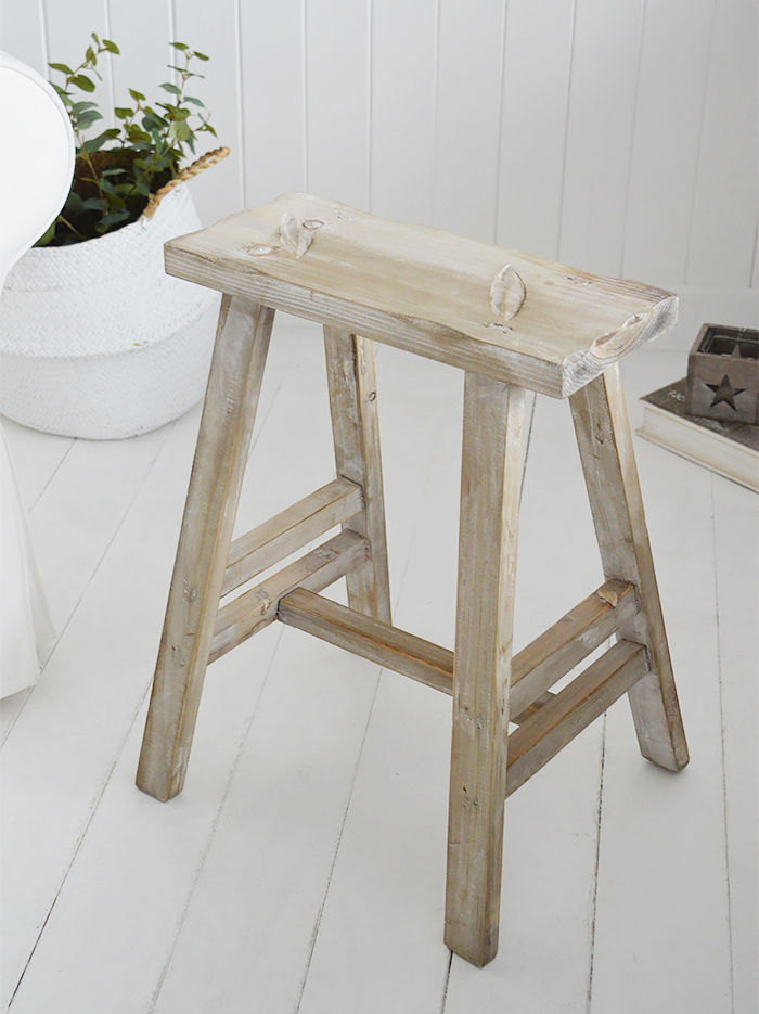 Pawtucket Grey Wooden Stool SIde Table Coastal, Country Furniture