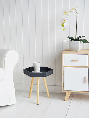 Small hexagonal grey small drinks table for living room furniture 