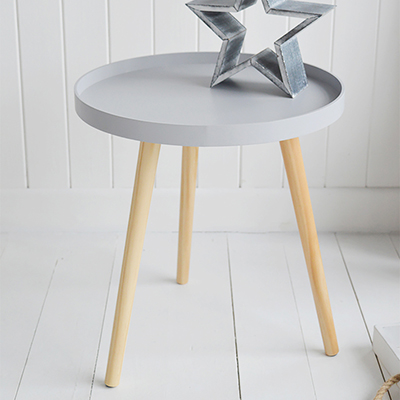 Portland grey small round lamp table
