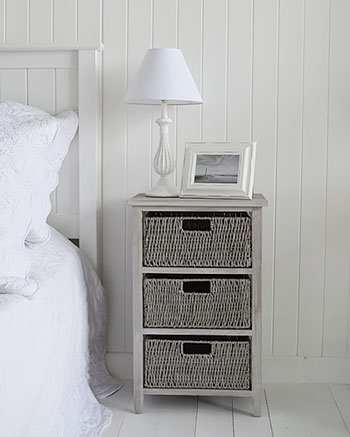 St Ives grey bedside table with 3 drawers