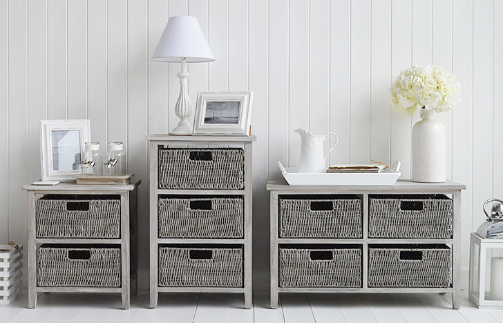St Ives grey storage furniture for Coastal, New England and country interiors