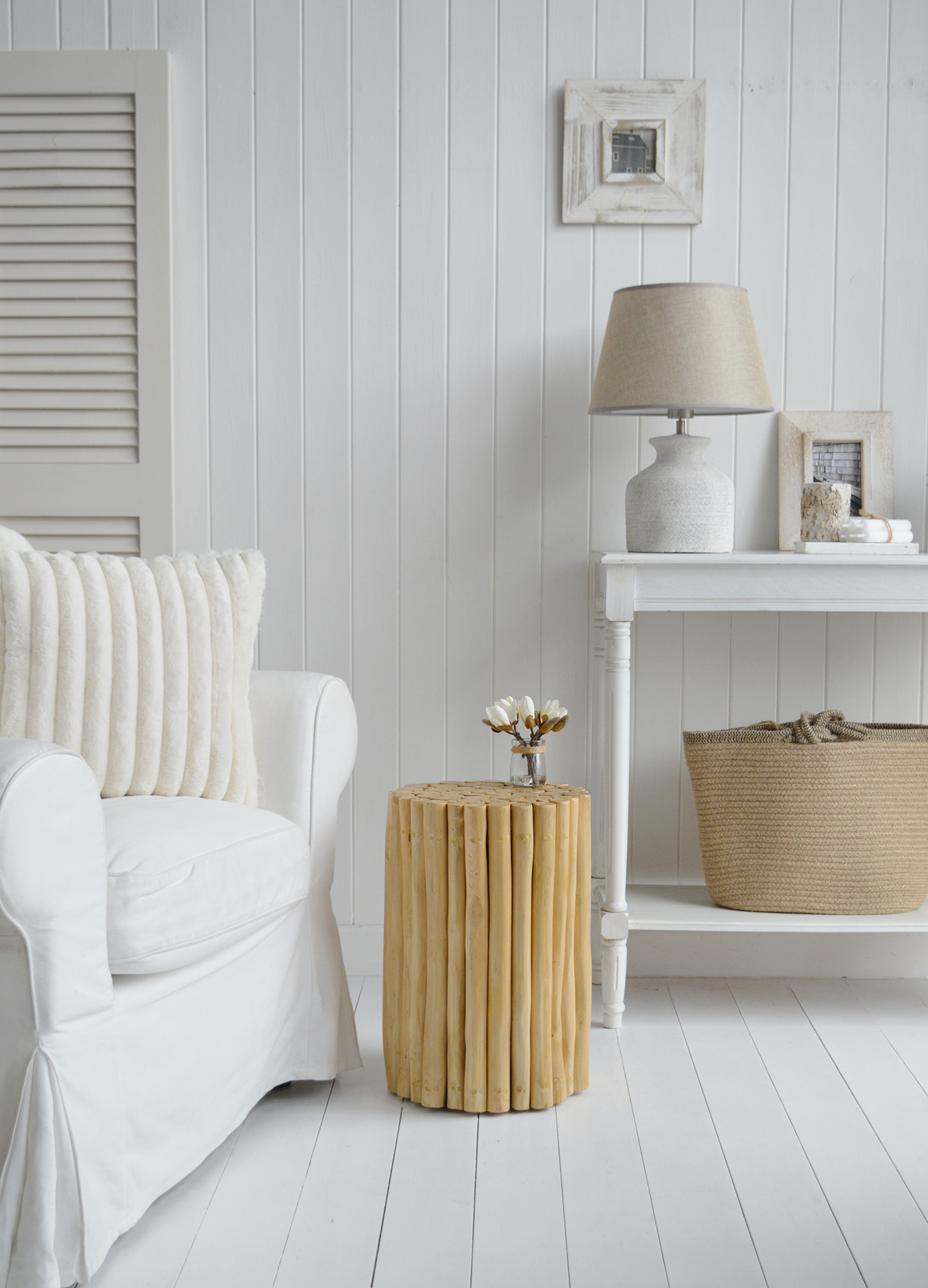 Harrington Teak Wood Stool / Table  - New England Farmhouse and Coastal Furniture from The White Lighthouse. Bathroom, Living Room, Bedroom and Hallway Furniture for beautiful homes