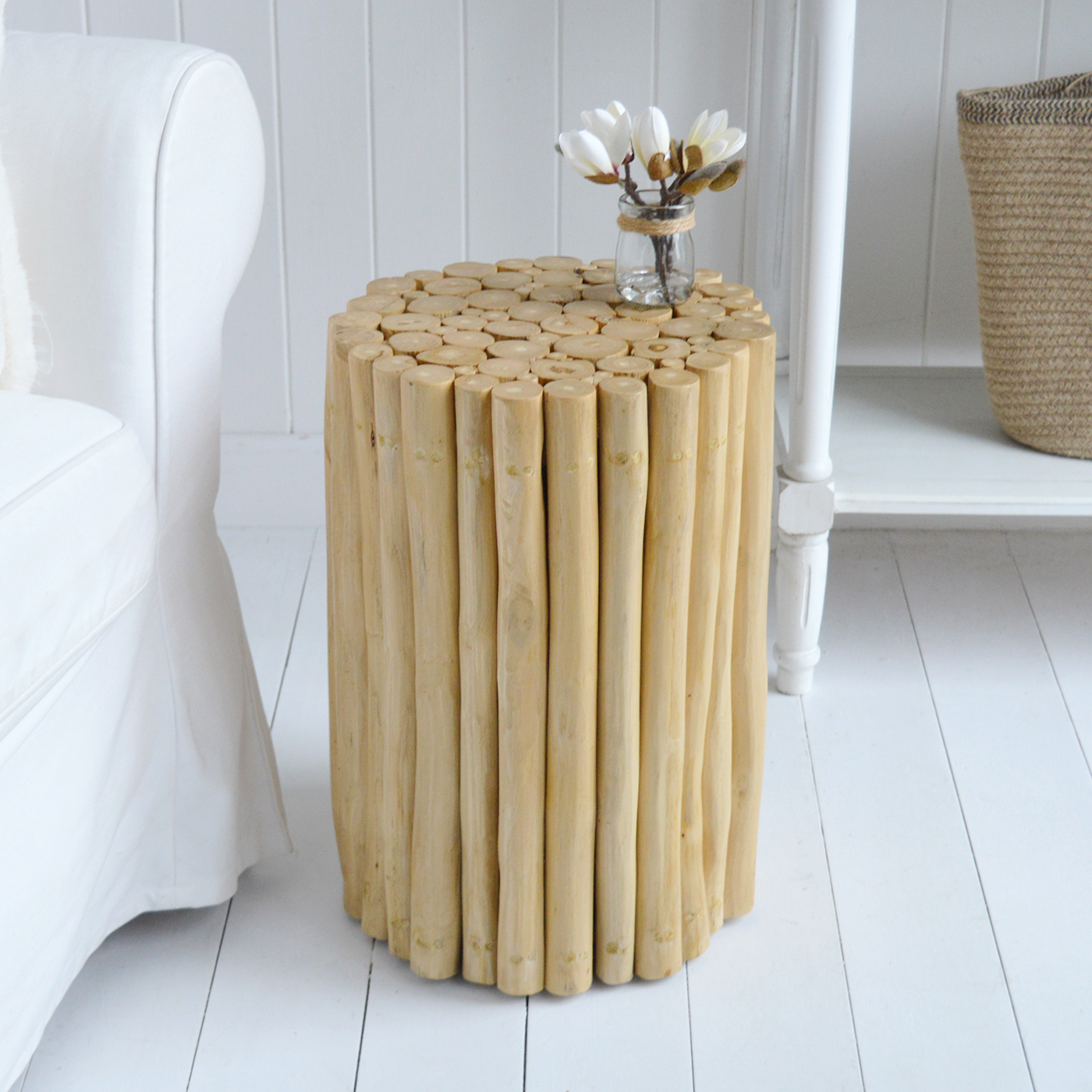 Harrington Teak Wood Stool / Table  - New England Farmhouse and Coastal Furniture from The White Lighthouse. Living Room, Bedroom and Hallway Furniture for beautiful homes