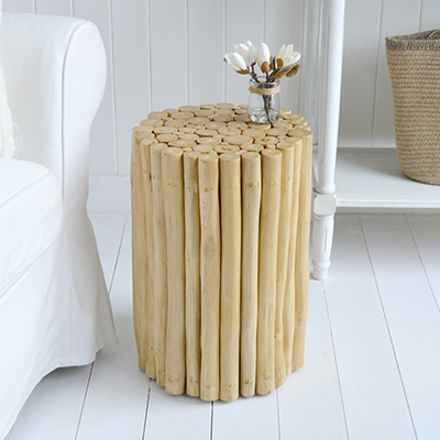 Harrington Teak Wood Stool / Table  - New England living room Farmhouse and Coastal Furniture from The White Lighthouse. 