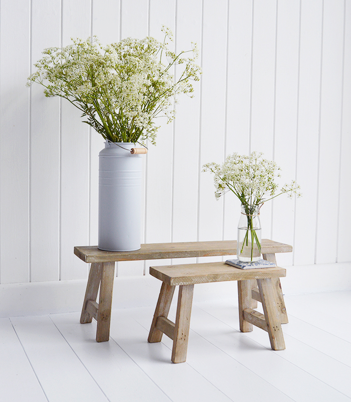 Pawtucket Grey Small Rustic Bench and Stool - Coastal, New England, Modern Farmhouse and Country Furniture