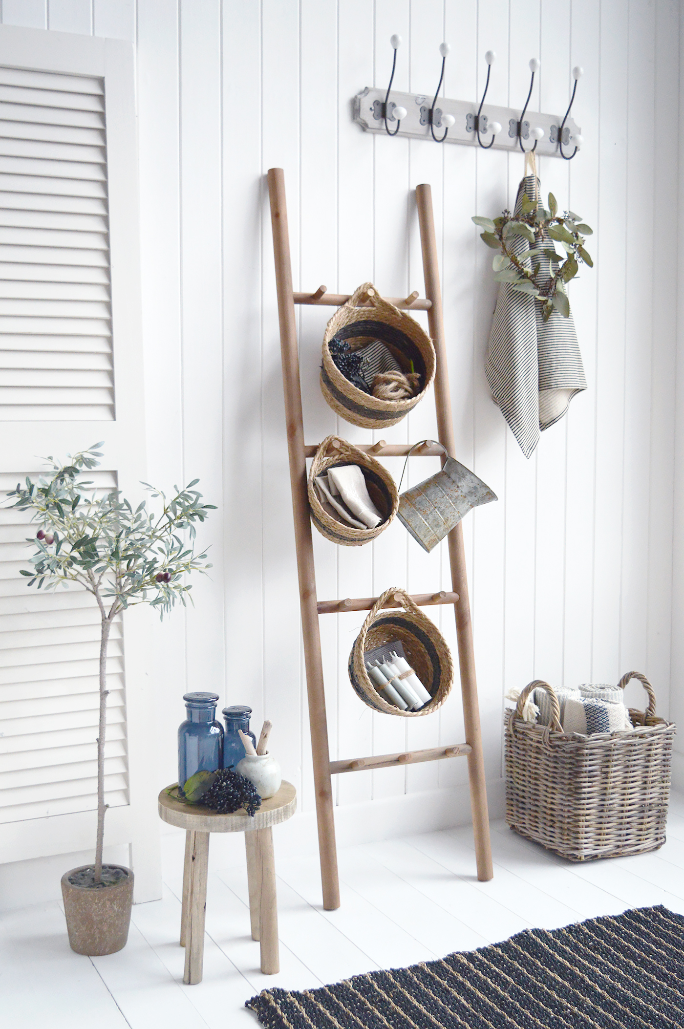 Salisbury Wooden ladder with pegs for New England, country, coastal and modern farmhouse furniture and interiors