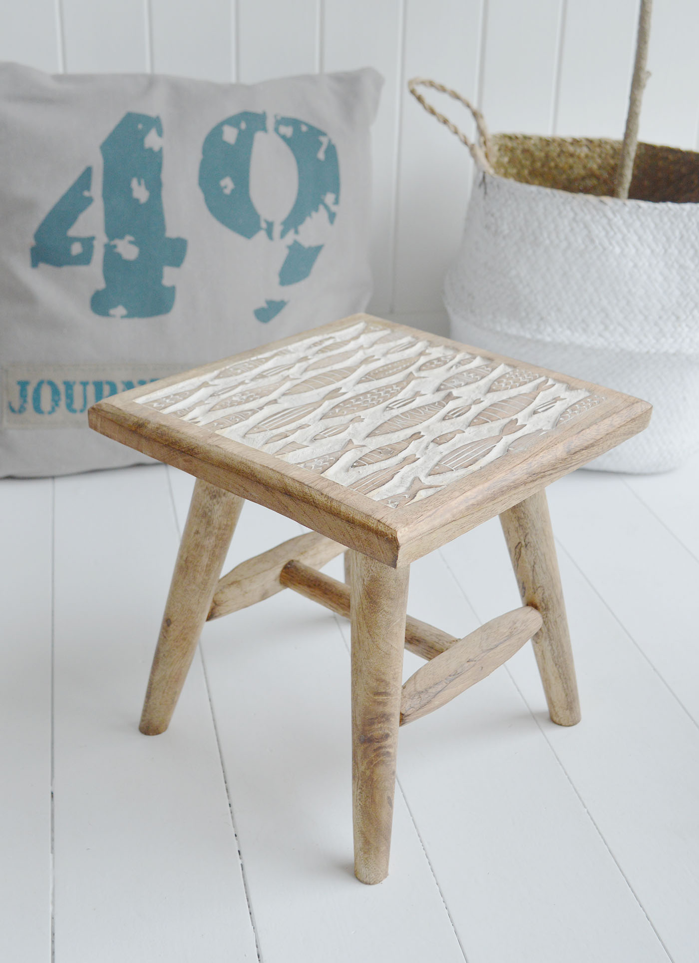 Coastal Wooden Small Milking Stools - New England Coastal Furniture