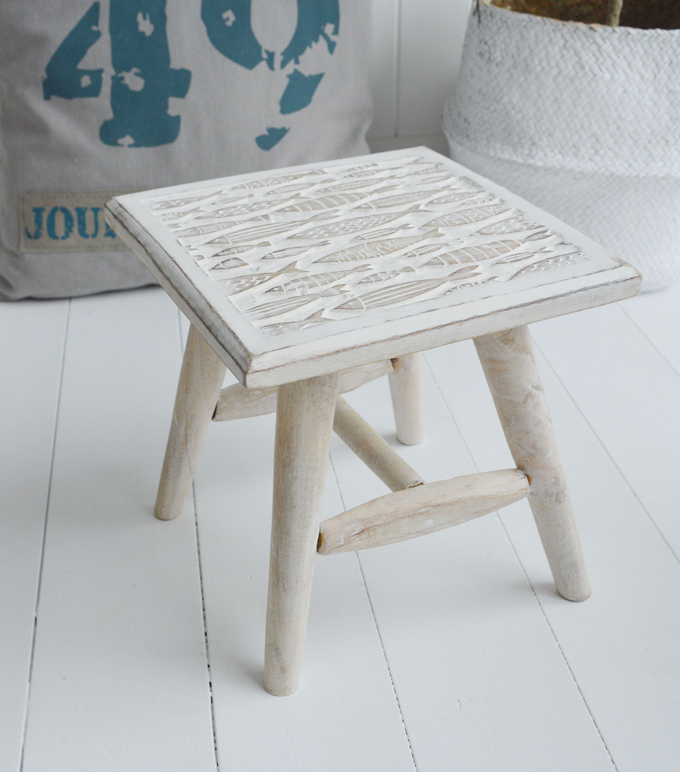 Coastal Wooden Small Milking Stools - New England Coastal Furniture