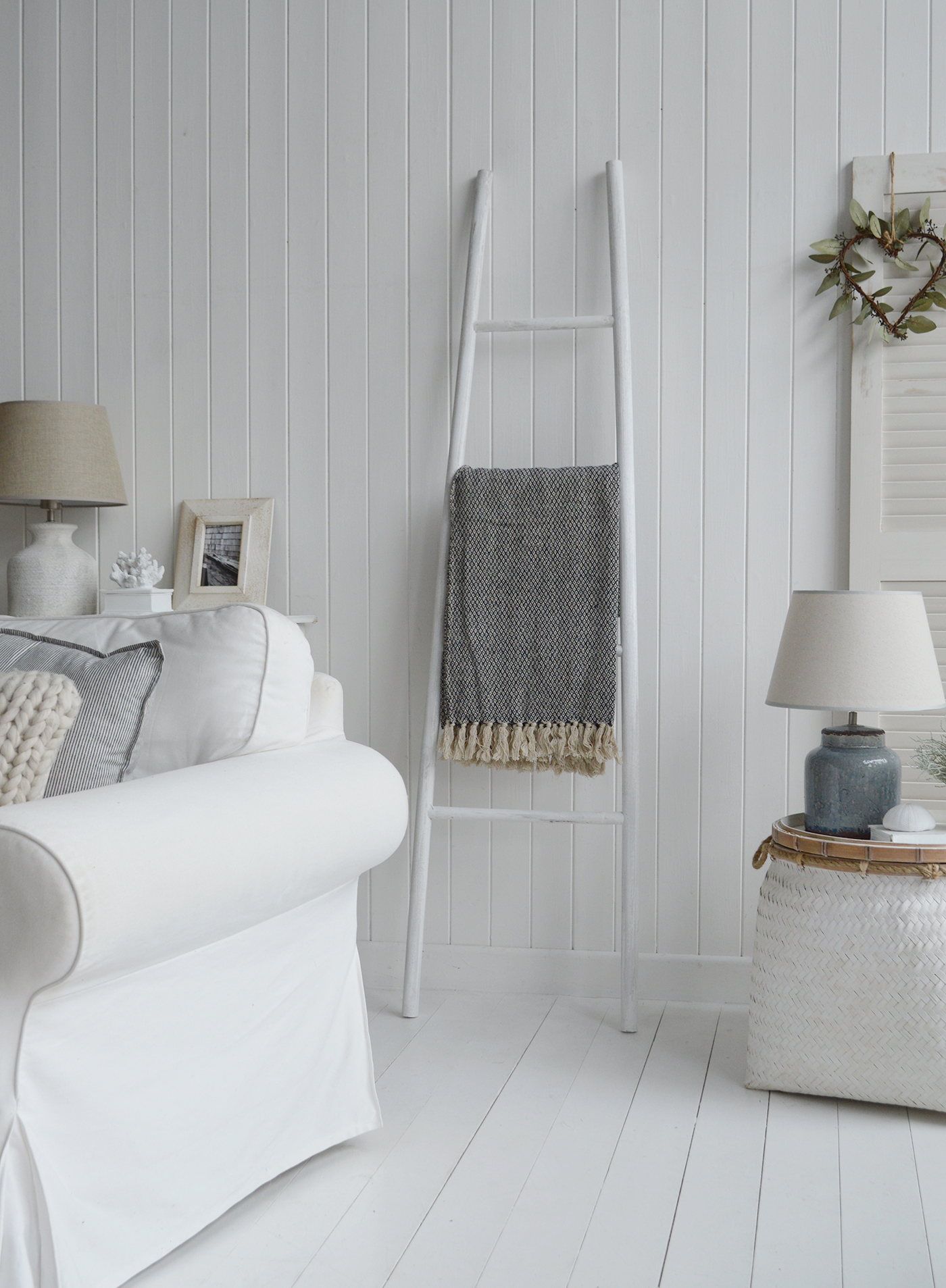 White blanket ladder - Provincetown rustic Coastal furniture