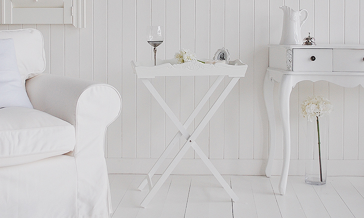 White tray table as a piece of living room furniture from The White Lighthouse. A versatile occasional table for all rooms in the home