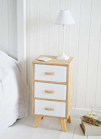 Hanptons whit wood bedside cabinet with drawers for storage furniture