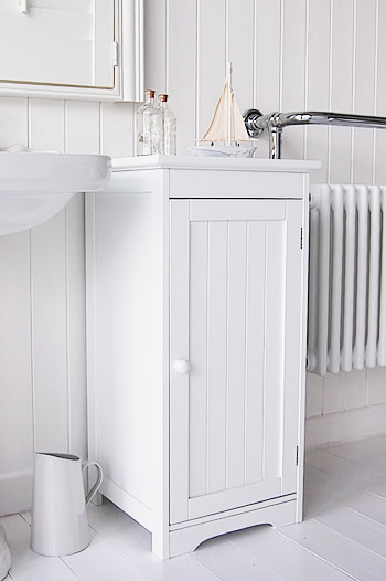 White Freestanding Bathroom Storage With Knob Handle Cabinet