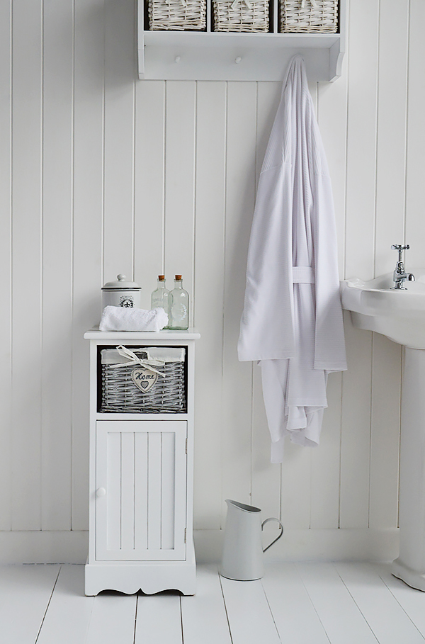 White bathroom storage cabinet 30cm wide