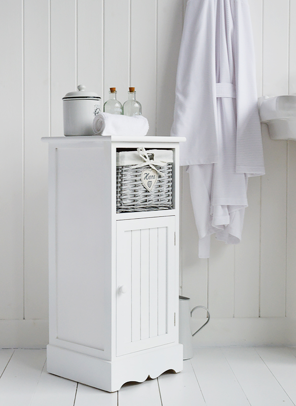 White bathroom storage 30cm wide