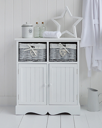 Hampshire white double bathroom storage cabinet with 2 cupboards