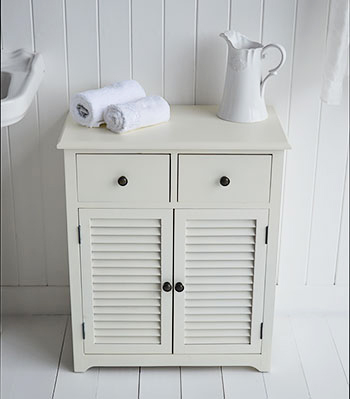 Hamptons cream large bathroom cabinet with drawer