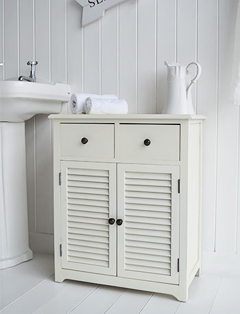 Hamptons cream large bathroom cabinet with drawer and cupboard