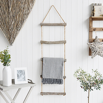 Rope Ladder - blankets, towels, wooden ladders from The White Lighthouse Furniture for coastal, New England interiors