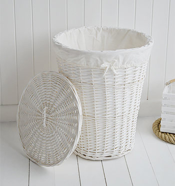 White wicker outlet laundry basket
