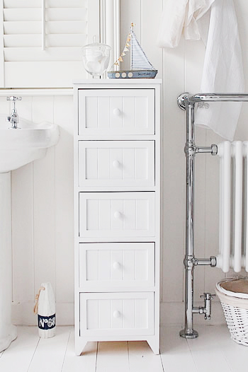 Maine Narrow Tall Freestanding Bathroom Cabinet With 5 Drawers For