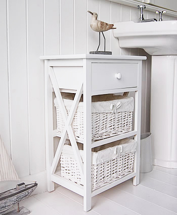 White wicker bathroom storage deals