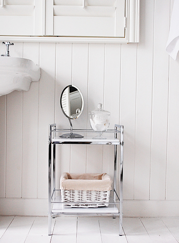 White and chrome bathroom shelf