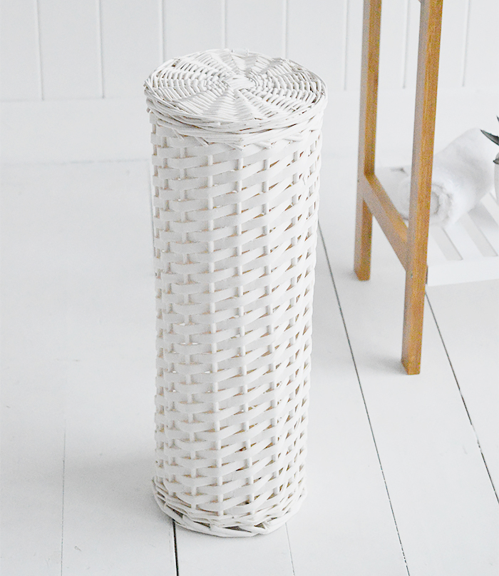 White wicker shop toilet roll holder