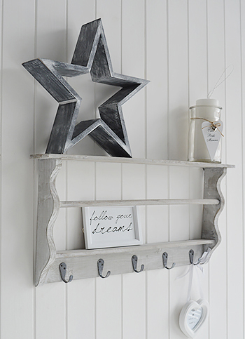 Grey washed coat rack with shelves for Hall - The White Lighthouse Furniture