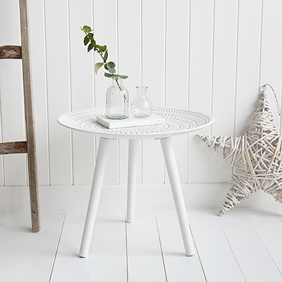 Fairfax white bedside Table for New England country and coastal styles interiors and furniture