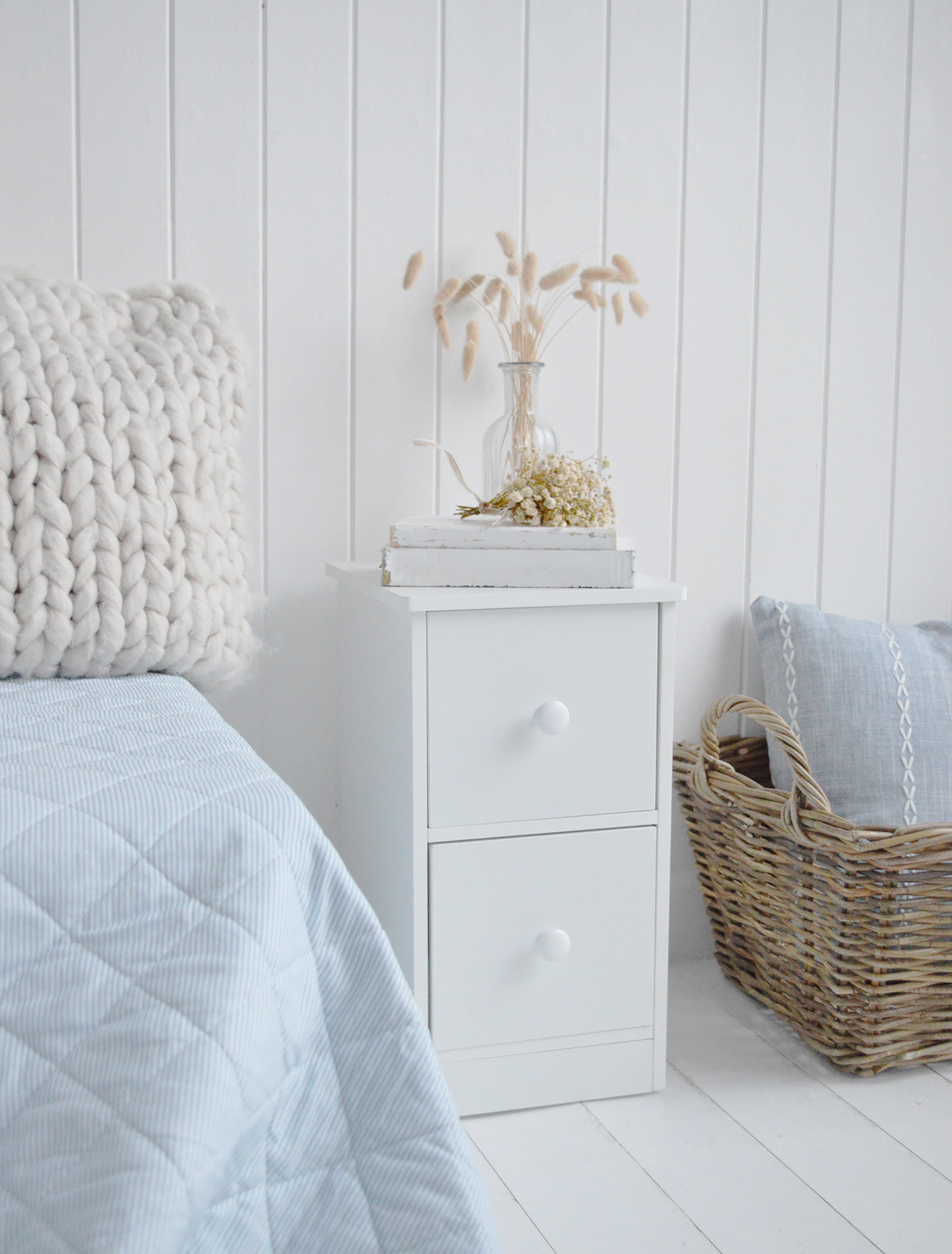 The Bradley narrow bedside table is a slim, space-saving solution for smaller bedrooms