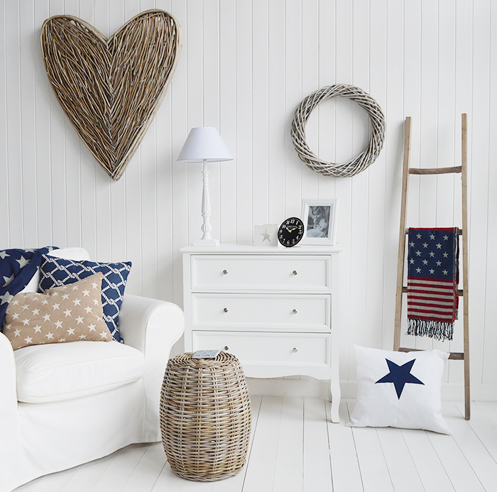 Grey Willow Heart with Blanket ladder and the Res and navy stars and stripes small throw