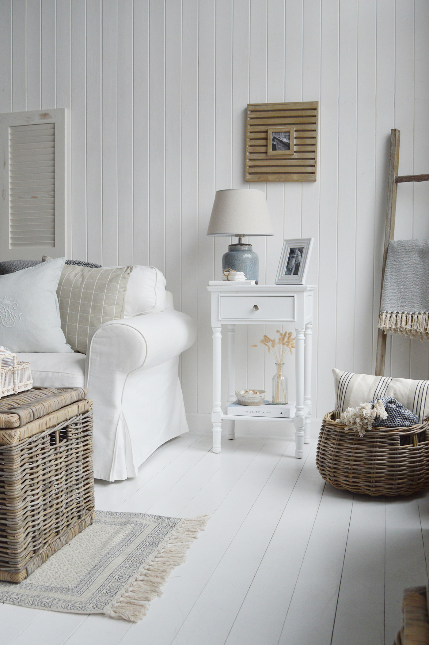 Georgetown white lamp bedside table with drawer and shelf. New England White Furniture. Coastal and Country Interiors