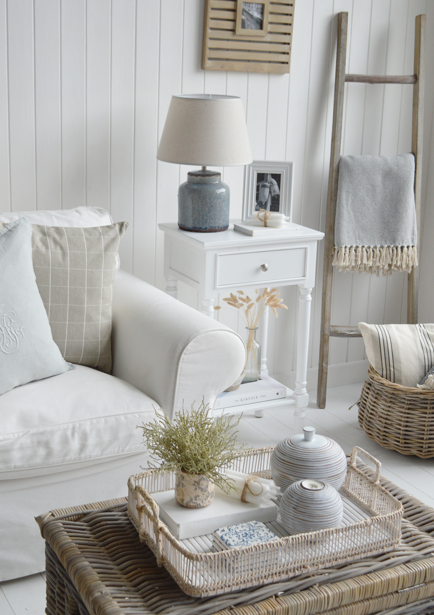 Georgetown white lamp bedside table with drawer and shelf. New England White Furniture. Coastal and Country Interiors