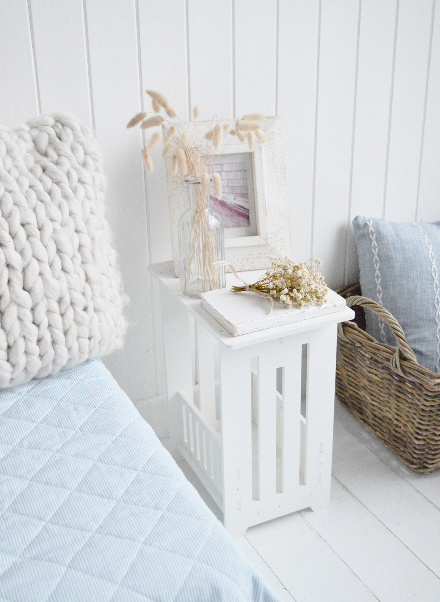 Perfect for small spaces, this white bedside table offers practical storage without visual bulk.